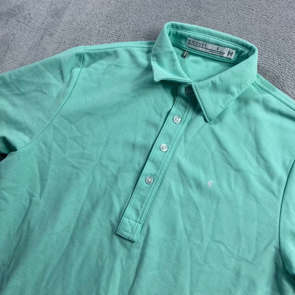 Criquet Mens Players Shirt Pima Cotton Polo Mint Green Short Sleeve Small S